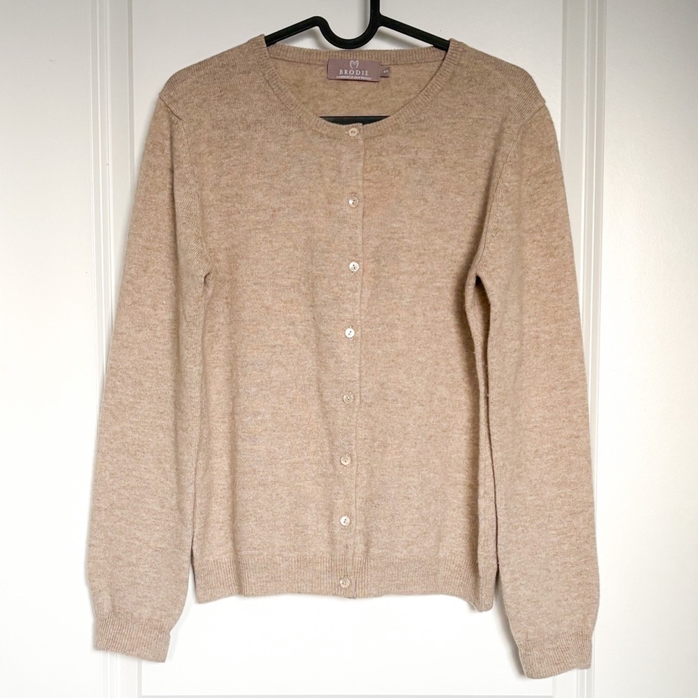 Brodie Beige Cashmere Cardigan Sweater Button Front Size Small - Picture 2 of 5